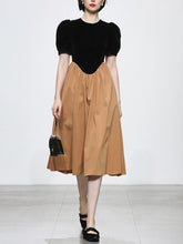 Load image into Gallery viewer, Black And Brown Crew Neck 1950S Hepburn Style Outfits Vintage Swing Dress