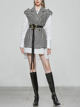 Load image into Gallery viewer, 2PS Houndstooth Pattern Vest And White Low High Shirt Coat Suit