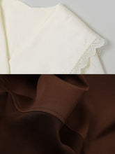 Load image into Gallery viewer, 2PS White Lace Ruffles V Neck Top And Brown Fishtail Skirt Dress Suit