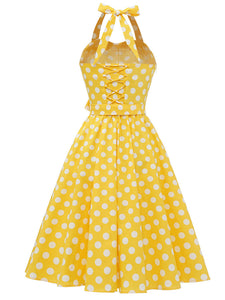 Yellow Polka Dots Halter 1950S Vinatge Dress