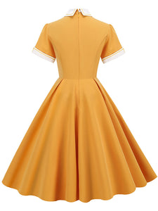 Solid Color Peter Pan Collar 1950S Dress With Pockets