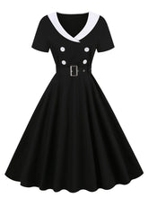Load image into Gallery viewer, Floral Print Sailor Collar Diagonal Collar 1950S Vintage Swing Dress