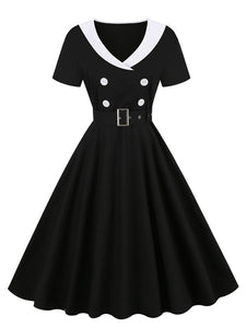 Floral Print Sailor Collar Diagonal Collar 1950S Vintage Swing Dress