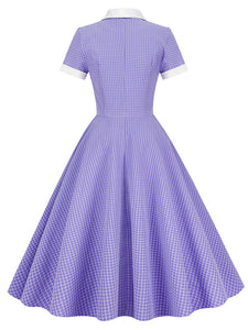 Plaid Tuxedo Collar 1950S Vintage Dress With Pockets