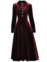 Load image into Gallery viewer, Royal Blue Peter Pan Collar Long Sleeve 1950S Velvet Vintage Dress With Pearl Button