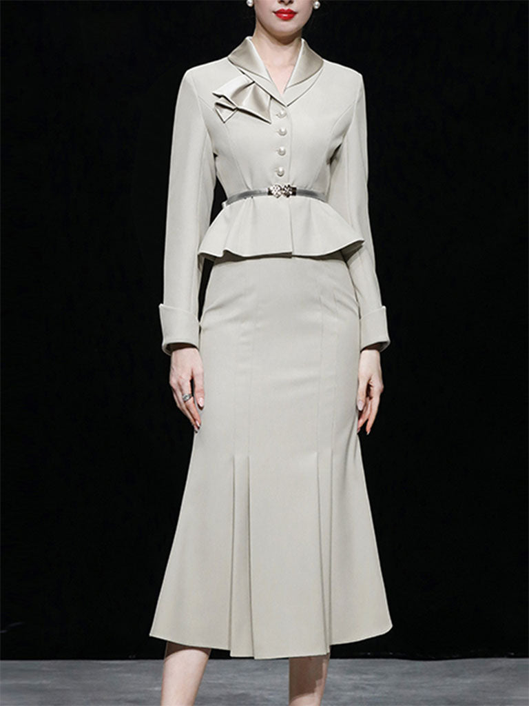 2PS Grey Wasp Waist Women's Top And Wrap Fishtail Skirt Suit – Jolly ...