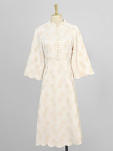 Load image into Gallery viewer, Apricot Half Turtleneck Flared Sleeve Embroidered Wave Hem Vintage Dress