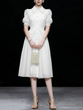 Load image into Gallery viewer, White Pearl Collar Romantic Floral Textured Shirt Dress