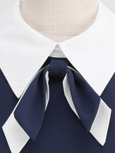 Load image into Gallery viewer, Navy Cotton Plaid Short Sleeve Cravat Tie 1950S Vintage Dress