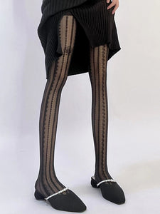 Solid Color Black Lace Sheer Thigh High Stockings