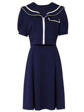 Load image into Gallery viewer, 2PS Navy Uniform Sailor Collar Puff Sleeve Skirt Suit