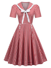 Load image into Gallery viewer, Bow Plaid Salior Collar 1950S Vintage Dress