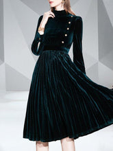 Load image into Gallery viewer, Emeral Green Long Sleeve 1950S Velvet Vintage Dress