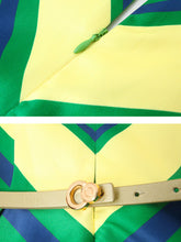 Load image into Gallery viewer, Yellow And Green V Neck Stripes 1950S Hepburn Style Outfits Vintage Swing Dress