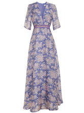 Load image into Gallery viewer, Lilac V Neck Short Sleeve Floral Print Maxi Dress Beach Vacation Outfit