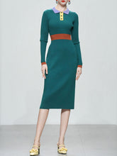 Load image into Gallery viewer, 1940S Green High Waist Knitted Sweater Long Sleeve Vinatge Dress