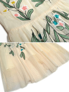 Embroidered Flower Square Collar 1950s Vintage Party Dress