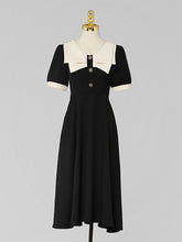 Load image into Gallery viewer, Black Dress With White Bow Collar Vintage 1950S Hepburn Style Outfits Vintage Dress