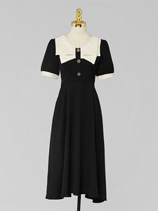 Black Dress With White Bow Collar Vintage 1950S Hepburn Style Outfits Vintage Dress