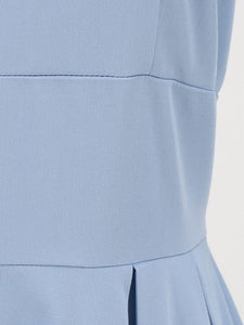 Blue Hepburn Style Navy Wavy Lace Puff Short Sleeved Elegant Swing Dress