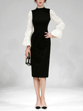 Load image into Gallery viewer, Black And White Lantern Long Sleeve 1940S Vintage Dress