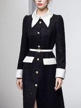 Load image into Gallery viewer, Black Turn Down Collar Puff Sleeve 1940S Split Bodycon Dress