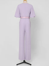 Load image into Gallery viewer, Lilac Elegant Crew Neck Flower Cut Out Short Sleeves With High Waist Slim Wide Leg Jumpsuit