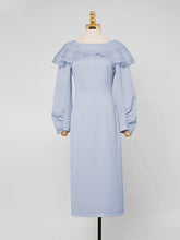 Load image into Gallery viewer, Light Blue Ruffles Long Sleeve Vintage 1940S Bodycon Dress