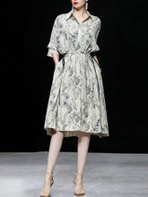 Load image into Gallery viewer, Apricot Doll Sleeves Nipped Waist Slim Print Shirt Dress