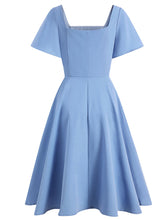 Load image into Gallery viewer, Blue Square Collar 1950S Swing Vintage Dress