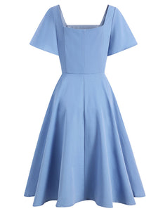 Blue Square Collar 1950S Swing Vintage Dress