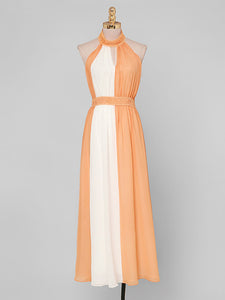 White And Orange Lace Halter Maxi Dress