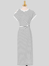 Load image into Gallery viewer, Striped Crew Neck Slit Casual Sexy Bodycon Dress