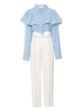 Load image into Gallery viewer, 2PS Ruffles Vintage Top And White Pant Set