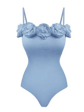 Load image into Gallery viewer, Baby Blue Rose Handmde One Piece Swimsuit