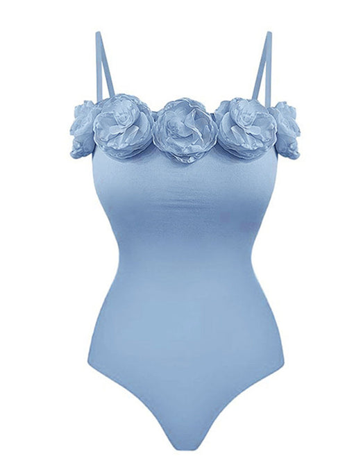 Baby Blue Rose Handmde One Piece Swimsuit