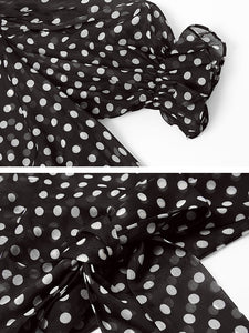 Black Polka Dots V Neck Vintage Style Ruffles Dress