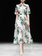 Load image into Gallery viewer, Big Bowknot Tropical Rose Print Maxi Dress