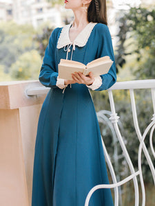 Lake Blue Chelsea Collar Vintage Long Sleeve Fall 50S Dress