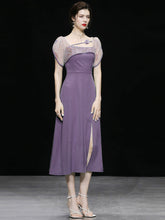 Load image into Gallery viewer, Lavender Flower Split 1950S Vintage Dress