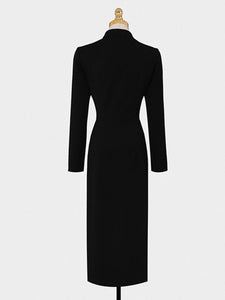 Black V Neck Long Sleeve Sexy Split 1940S Dress