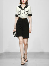 Load image into Gallery viewer, 2PS White Wavy Petal Lapel Straight Short-sleeved Shirt Five-point Shorts Suit