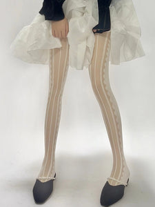 Solid Color White Lace Sheer Thigh High Stockings