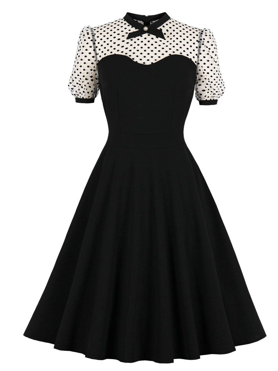 Crew Neck Polka Dots Semi-Sheer 1950S Vintage Dress