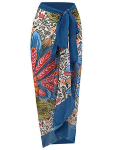 Floral Print Retro Style V Neck One Piece With Bathing Suit Wrap Skirt