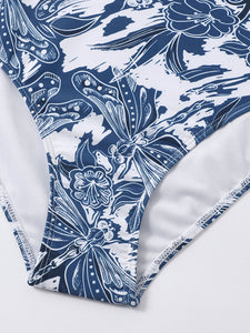 Floral Print Retro Style Strap One Piece With Bathing Suit Wrap Skirt