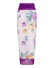 Load image into Gallery viewer, Purple Floral Print Bow Strap One Piece With Bathing Suit Wrap Skirt