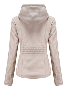 Winter‘s Coat Long Sleeve PU Leather With faux fur lined Warm Hooded Jacket For Women