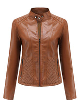 Load image into Gallery viewer, Stand Collar Long Sleeve PU Leather Motorcycle Jacket