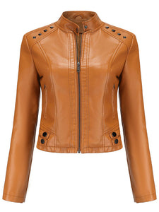 Cool Girl Coat Long Sleeve PU Leather Motorcycle Jacket